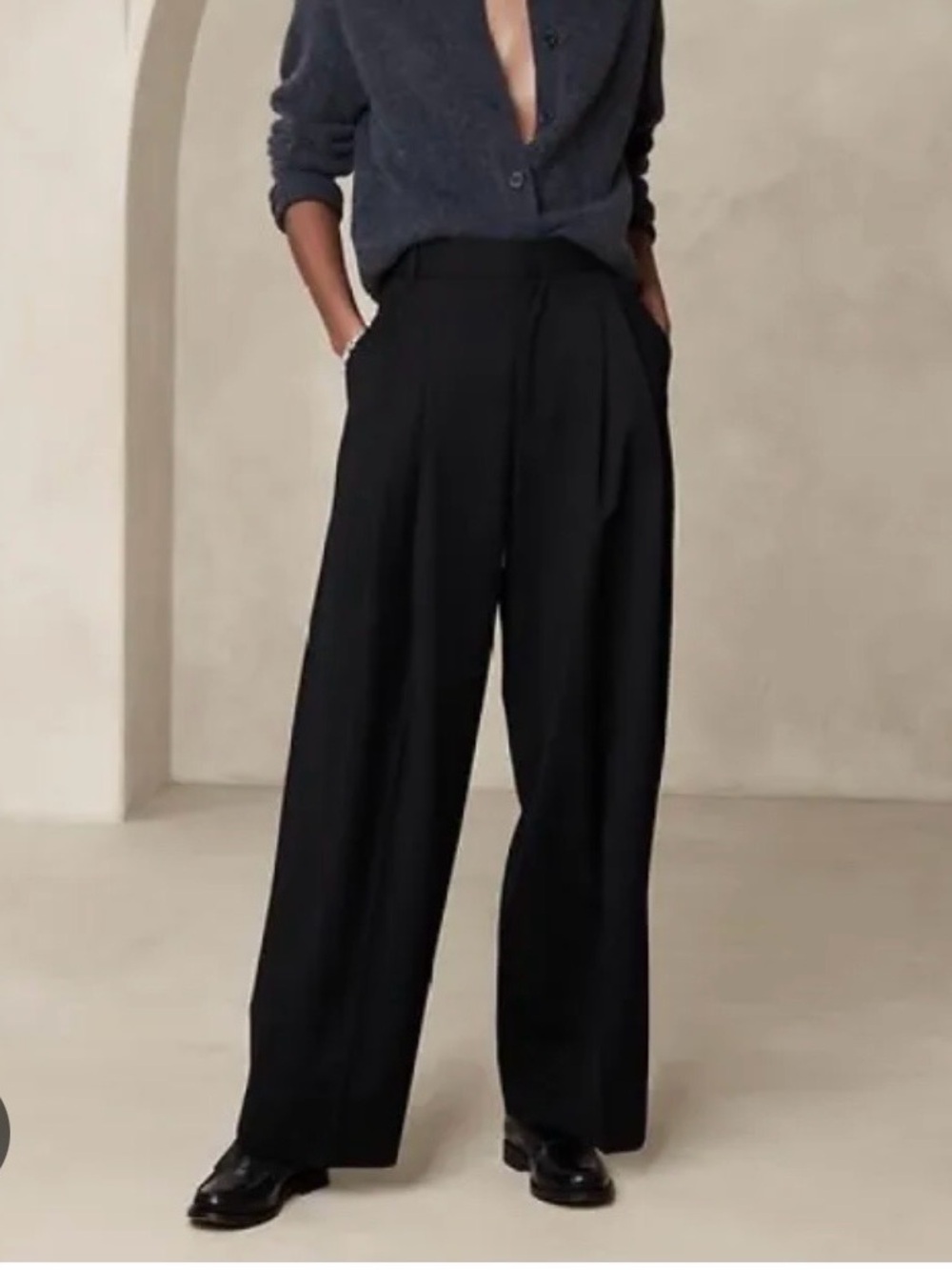 Wide leg pleated wool pants